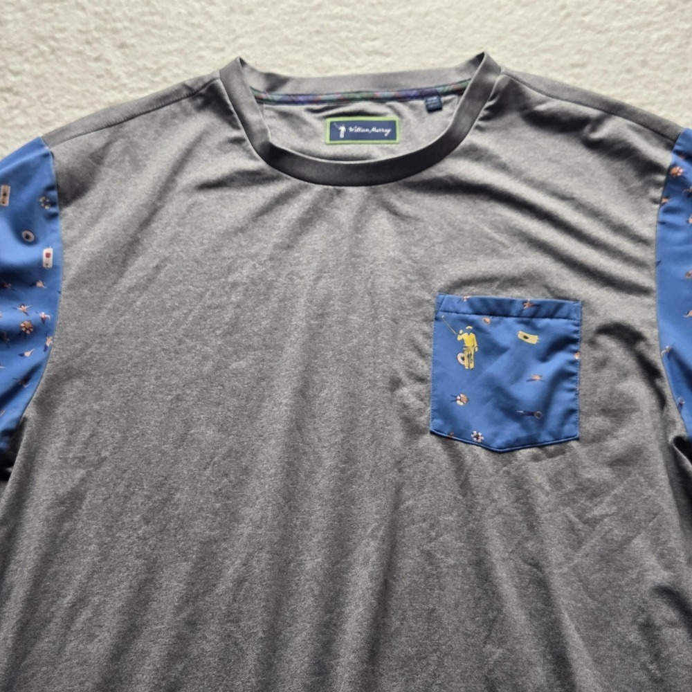 William Murray Shirt Mens Large Gray Blue Swimmer Pocket Graphic Tee Golf Summer